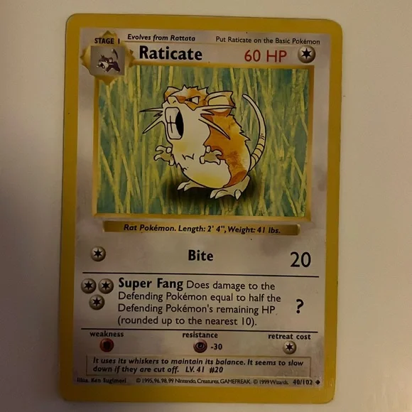 Pokemon | Toys | Raticate Shadowless Pokemon Card | Poshmark